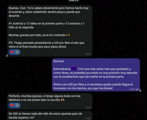 Mensaje de comprador del temario TAI comunicando que espera obtener plaza